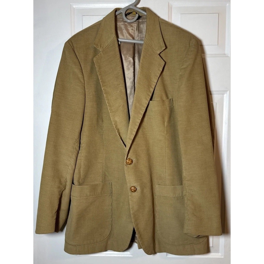 Vintage Farah Mens 42R Tan Fine Wale Corduroy Sport Coat Blazer 2 Button Jacket